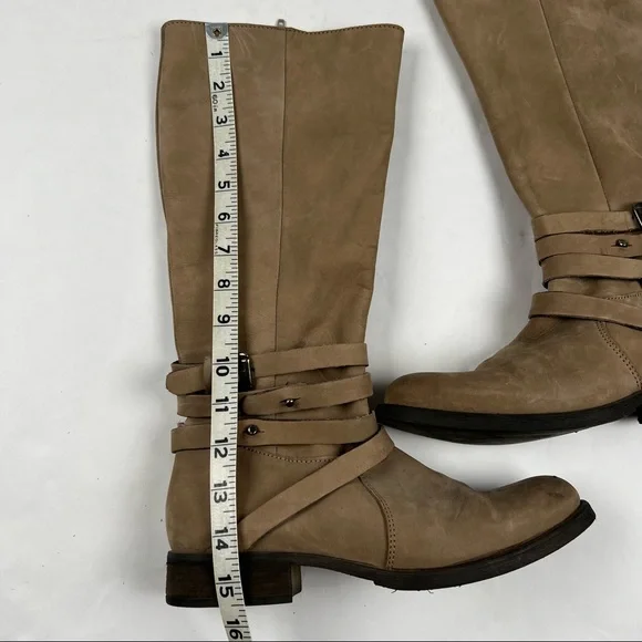 Steve Madden - Adriian Boot - Tan Low Heel Riding Boots w/ Wrap Around Buckle - Picture 9 of 12